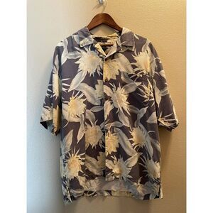 Tommy Bahama Gray Bold Floral Hawaiian‎ 100% Silk Short Sleeve Shirt Large